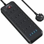 NVEESHOX Surge Protected Extension Lead with 4 USB Slots, 8 Way Multi-Plug Lead