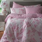 LERUUM Kingsize Duvet Cover Sets Cotton Pink White Bedding Pink Reversible Floral Striped Pattern Quilt Case Christmas Bed Set (Pink King Size)