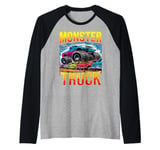 Monster Truck Crushing Cars Tee for Monster Truck Lovers Raglan Baseball Tee