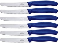 Victorinox Swiss Classic, Tomato and Table Knife, Set of 6, Extra Sharp, Wavy Edge, 11 cm, Stainless Steel, Blue