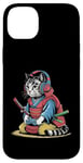 Coque pour iPhone 14 Plus Japon Kawaii Cat Samurai Casque Casque Manette de Jeu Vidéo