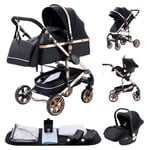 YAZOCO Poussette 3 en1 Compacte Poussette CombinéEs Anstout Terrain Luxe Haut Paysage Quadruple Pliable Canne Bébé Poussettes Confort Convient aux Nouveau Nés