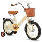 STITCH Retro 14 Inch Kids Bike for 3-5 Years Old Girls, 14 Inch Wheels Girls Bike with Stabilisers & Basket,Beige