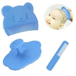 Xanewza 3 Pièces Peigne à Cheveux pour Bébé, Peigne pour Bébé, Brosse en Silicone pour le Bain de Bébé, Brosse de Massage en Silicone, Brosse à Cheveux pour Bébé Douces(Bleu)