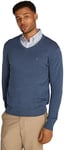 Tommy Hilfiger Men’s V-Neck Essential Cotton Jumper, Blue (Aegean Sea Heather), XXL