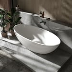 Baignoire îlot fonte minérale Ovale Moderne pour Salle de Bain avec Bonde et trop plein - 180x85x52cm - Qualité supérieure, Bords fins - rio stone