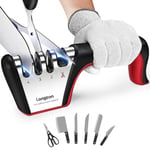 longzon Aiguiseur Couteaux, 4 en 1 Affuteur Couteau Professionnel avec Une Paire de Gants Anti-Coupure, eguiseur de Couteau pour Ciseaux et Couteaux de Cuisine de Différentes Tailles-Rouge