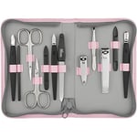 Kit manucure Solingen 12 pièces - kit ongle, coupe ongle, limes a ongles professionnelle, pince a epiler, repousse ongles, pousse cuticule, étui en simili-cuir de haute qualité