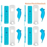 4 sininen nunchuck-Bonadget Nintendo Wii/Wii U Joystickille 2 in 1 Langaton peliohjaimen ohjainsarja Motion Plus silikonikotelolla videopeli