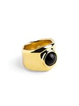 SINGULARU - Bague Or My Onyx - Anneau en Laiton Massif avec Finition Plaquée Or 18 carats et Pierre Onyx - Bijoux pour Femme - Différentes Finitions et Tailles- Taille 18