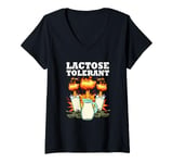 Womens Funny Lactose Tolerance Dairy Milk Lover Lactose Tolerant V-Neck T-Shirt