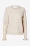 Selected FEMME - Tröja slfLulu LS Knit Frill Cuff O-neck N - Beige