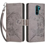 Coque pour Xiaomi Redmi Note 8 Pro, Housse en Cuir PU Flip Pochette Portefeuille Étui avec Emplacement Carte Redmi Note 8 Pro Coque Magnétique Antichoc (Papillon - Gris)