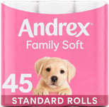 Andrex Family Soft Toilet Tissue 45 Standard Toilet Rolls, Gentle on your skin –