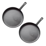 SOGA 2X 26cm Round Cast Iron Frying Pan Skillet Griddle Sizzle Platter - Frying Pans - ZPai033X2