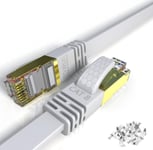 10m Cable Ethernet Plat Cat 8 Rj45, Cable Internet avec Connecteurs Plaqués Or - câble ethernet de Haut Débit de 40 Gigabit/S - 2000 MHz - Blanc.[G43]