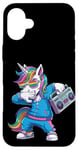 Coque pour iPhone 16 Plus Licorne dans les années 80 avec enregistreur cassette