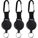 3 st ID-tagg Jojo Heavy Duty Retractable Nyckelring Retractable Nyckelrulle Nyckel Jojo Nyckelring med 65 cm/25 tum Ståltråd, Svart