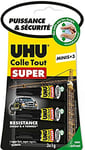 UHU Colle tout super - Colle instantanée gel super puissante, super rapide et super résistante, sans solvants, transparente, minis tubes 3 x 1g