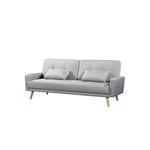 Canapé 3 places scandinave convertible NOVA, assise tissu pieds en bois gris clair