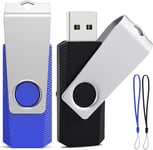 Clé USB 16 Go Lot de 2 USB 2.0 Pendrive Clef USB 16go Pivotantes Disque Mémoire Stick avec 2 Cordes (Noir Bleu,2pcs*16GB)