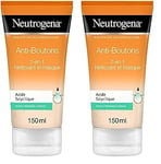 Neutrogena | Nettoyant et Masque 2-en-1 Anti-Boutons (tube de 150 ml) – Nettoyant visage à l'acide salicylique pour peaux à tendance acnéique – Soin visage pour aider à éliminer les boutons (Lot de 2)