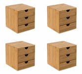 OSCO Bamboo 3 Drawer Chest | 4 Pack | Small Item Storage | Stackable | Lego Cont