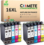 Marque française - 16XL - 10 Cartouches d'encre Compatibles avec Epson 16 XL T1631 Stylo Plume - pour Cartouche Epson WF 2510 Workforce WF 2010 2530 2540 (4 Noir et 6 Couleur)