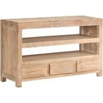 Meuble télé buffet tv télévision design pratique bois d'acacia massif 90 cm marron clair