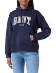 GANT Women's Rel Logo Hoodie Hooded Sweatshirt , Evening Blue,XL