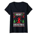 Womens Ugly Christmas Sweater Cricket Game Lovers Merry Cricketmas V-Neck T-Shirt