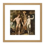 Van Haarlem The Fall Of Man Adam Eve Painting 8X8 Inch Square Wooden Framed Wall Art Print Picture with Mount