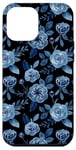 Coque pour iPhone 15 Pro Max Cute Navy Blue Floral Botanical Pattern Aesthetic Nature