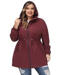 Hanna Nikole Manteau Imperméable Long À Capuche Pour Femme - Coupe-Vent Léger Et Imperméable Avec Fermeture Éclair Veste De Sport Avec Poches Bordeaux 58