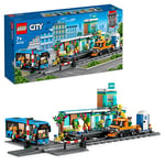 LEGO City Train Station Set with Toy Bus for Kids Boys & Girls with Rail Truck, Tracks and Road Plate Level Crossing, Compatible with City Sets 60335