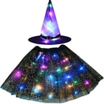 Women Kids Girl Luminous LED Glow Lights Elf Witch Hat Star Skirt Spider Web Wiz