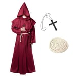 KEELYY Deguisement Moine Prêtre Deguisement Halloween Homme, Médiéval Costume Prêtre avec Capuche et Croix, Renaissance Robe de Moine Prêtre, Déguisements de Halloween, Carnaval(Rouge, M)