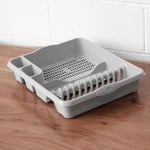 Large Silver Grey Plastic Dish Drainer Rack Tray Plate Cutlery Holder Organiser