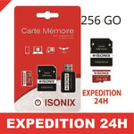 Carte Micro-Sd 256 Go Classe 10 Au Formate Sdxc/Sdhc 4k Smartphone Tablette Caméra Sport + Lecture Carte Zisonix