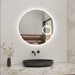 Biubiubath 60x60cm LED tricolore miroir rond de salle de bain horloge + loupe + anti-buée + mémoire