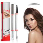 Crayon à Sourcils, Crayon à Sourcils 3D Imperméable 2 en 1 avec Gel à Sourcils, Stylo à Sourcils Liquide avec 4 Pointes de Fourche et Brosse Spoolie pour Sourcils d'Aspect Naturel, Marron Foncé