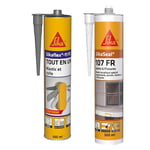 SIKA - Mastic, joint et colle multi-usages multi-supports - Intérieur et extérieur -Gris -300ml + Mastic acrylique pour joints & fissures - Spécial maçonnerie, portes, fenêtres -Int & Ext -Blanc-300ml