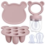 Aolso Tétine Grignoteuse Bébé,Tétine Pour Bébé,Tétine à Fruit Tétine D'alimentation pour Bébé,1pc Grignoteuses+ 1pc Boîte de conservation des aliments pour bébés pour Enfants de 3 à 24 Mois(Rose)