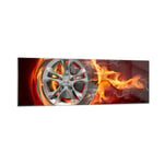 Impression sur Verre 160x50cm Tableaux Image Photo Wheel Flames Rim Decoration