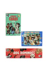 Dog Chaos Card Game, Dog Dominoes, and Celebrity Dogs Puzzle Set