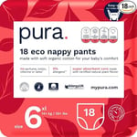 Pura Eco Nappy Pants - Size 6 (14kg+/ 30lbs+), 18 Nappies (1x Pack), Baby & Toddler Easy Pull Ups, Training Nappies, Fragrance Free, Sensitve Skin