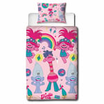 Trolls Single Duvet Cover Set Concert Pink Rainbow Girls Bedding Rotary Design