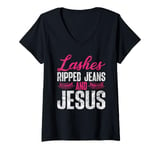 Womens Lash Artist Father Lashes Ripped Jeans And Jesus V-Neck T-Shirt