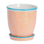 Hand-Printed Plant Pot with Saucer 20.5cm