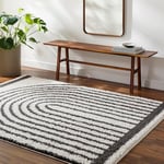 Livabliss Shumen Shaggy Rug - Modern Area Rugs Living Room 160x213 cm, Soft Shaggy Rugs for Bedroom - Geometric Abstract Fluffy Rug, Easy Care Plush Thick Pile - Large Rug, White and Black Rug